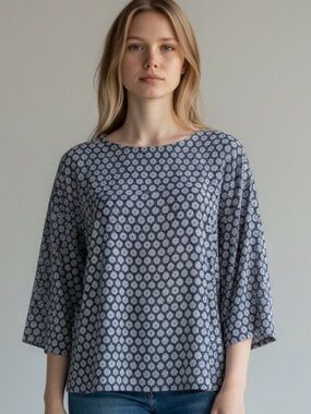 Pure Jill Navy Floral-Print Relaxed Boatneck Tunic